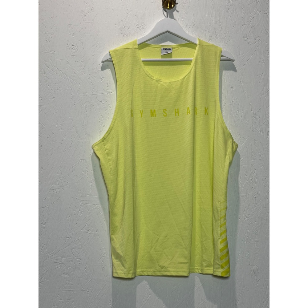 Gymshark Mens Sleeveless Workout Tank Top Lime Yellow XXL Graphic Logo Mesh